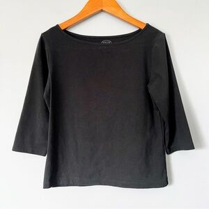 Talbots Petites Black Boatneck 3/4 Sleeve Stretch Top Size XS